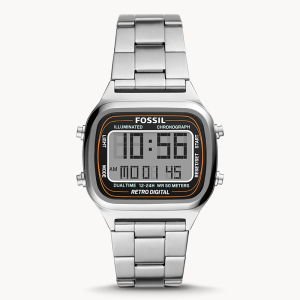 Fossil Men’s Digital Silver Stainless Steel Positive Display Dial 40mm Watch FS5844