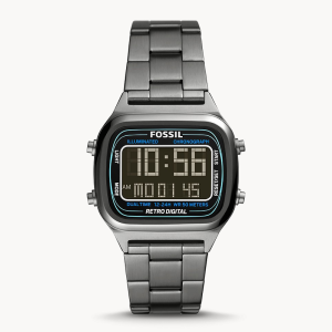 Fossil Men’s Digital Grey Stainless Steel Negative Display Dial 40mm Watch FS5846