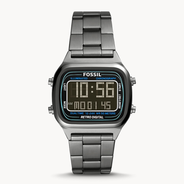 Fossil Men’s Digital Grey Stainless Steel Negative Display Dial 40mm Watch FS5846