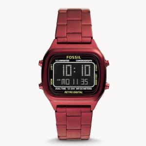 Fossil Men’s Digital Red Stainless Steel Negative Display Dial 40mm Watch FS5897
