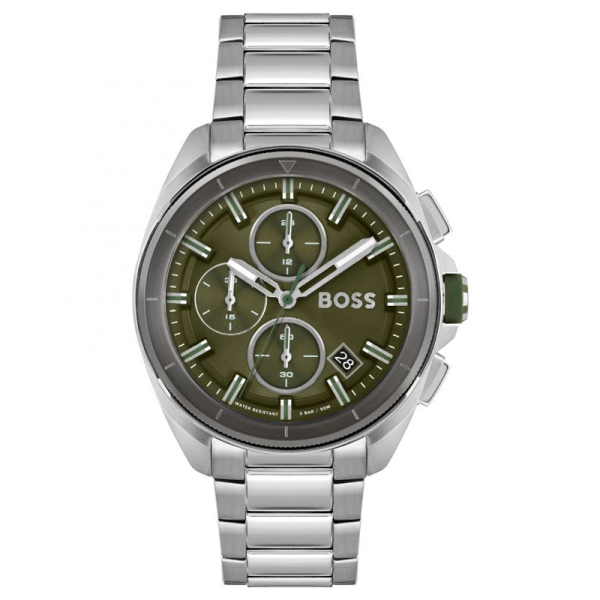Hugo Boss Men’s Quartz Silver Stainless Steel Green Dial 44mm Watch 1513951
