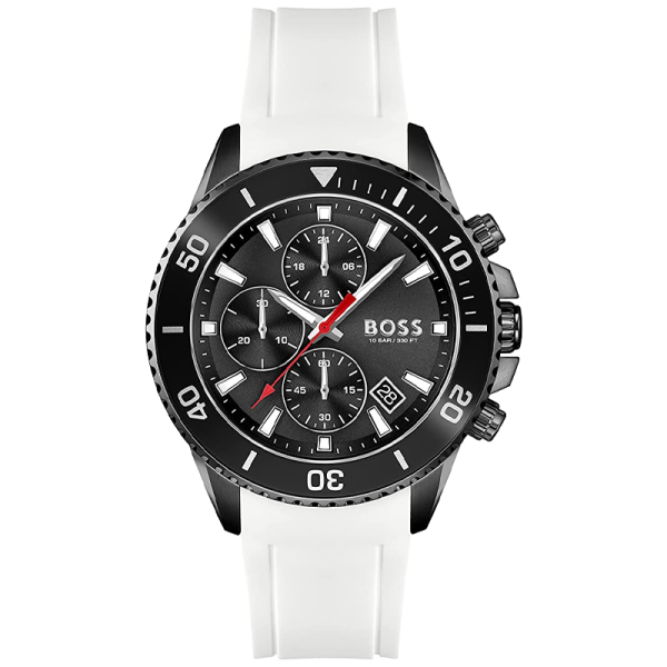 Hugo Boss Men’s Quartz White Silicone Strap Black Dial 45mm Watch 1513966