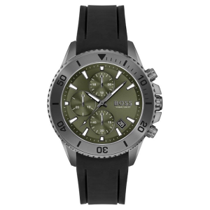 Hugo Boss Men’s Quartz Black Silicone Strap Green Dial 45mm Watch 1513967