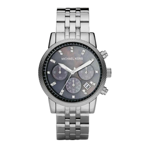 Michael Kors Women’s Quartz Silver Stainless Steel Black Mother Of Pearl Dial 36mm Watch MK5021