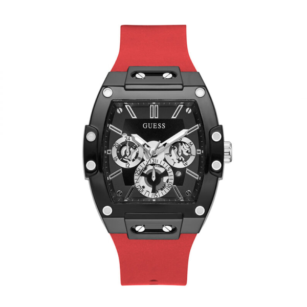 Guess Men’s Quartz Red Silicone Strap Black Dial 43mm Watch GW0203G4