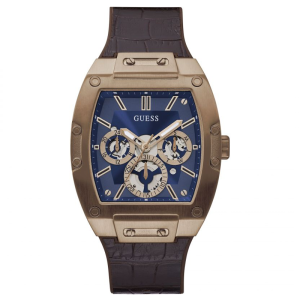 Guess Men’s Quartz Brown Silicone & Leather Strap Blue Dial 43mm Watch GW0202G2
