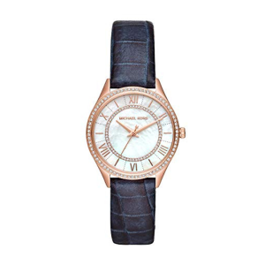 Michael Kors Women’s Quartz Blue Leather Strap Mother Of Pearl Dial 34mm Watch MK2767