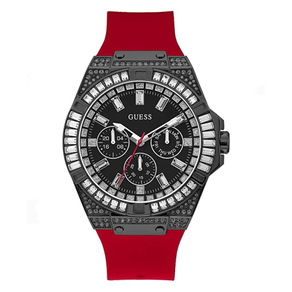Guess Men’s Quartz Red Silicone Strap Black Dial 47mm Watch GW0208G6