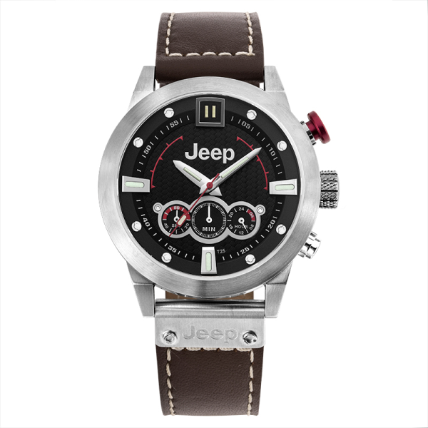 Jeep Men’s Quartz Brown Leather Strap Black Dial 44mm Watch JP15401
