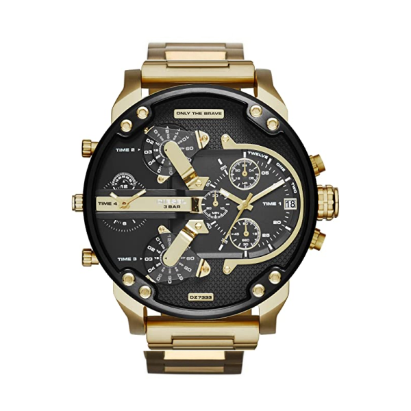 Diesel Men’s Quartz Gold Stainless Steel Black Dial 57mm (Four Time zone) Watch DZ7333