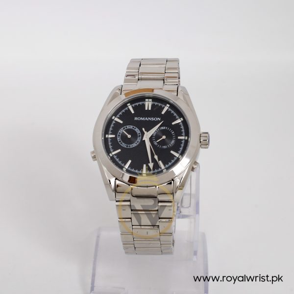 Romanson Men’s Swiss Made Quartz Silver Stainless Steel Black Dial 42mm Watch RS0247FM