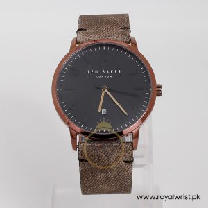 Ted Baker Men’s Quartz Sand Grey Leather Strap Black Dial 42mm Watch TED0053005