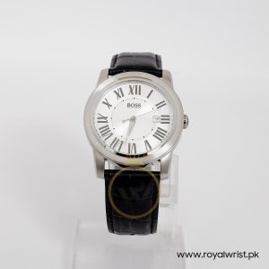Hugo Boss Men’s Quartz Black Leather Strap Silver Dial 40mm Watch 1512713