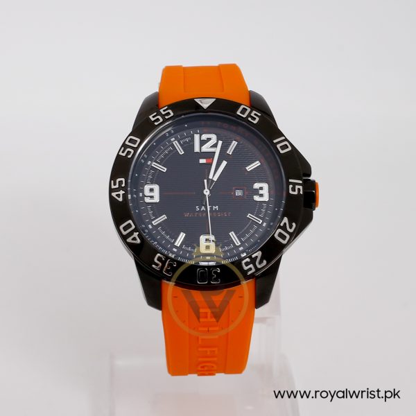 Tommy Hilfiger Men’s Quartz Orange Silicone Strap Black Dial 46mm Watch 1790985