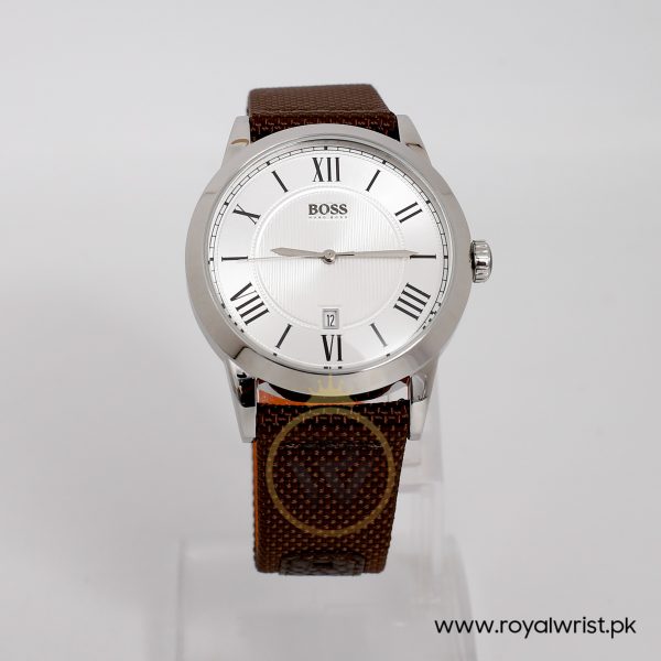 Hugo Boss Men’s Quartz Brown Leather Strap Silver Dial 42mm Watch 1512439