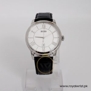 Hugo Boss Men’s Quartz Black Leather Strap Off-White Dial 43mm Watch 1512973/2