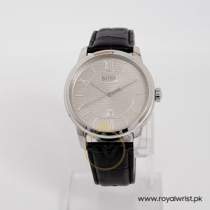 Hugo Boss Men’s Quartz Black Leather Strap Grey Dial 43mm Watch 1512975