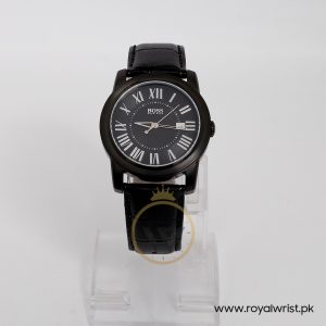 Hugo Boss Men’s Quartz Black Leather Strap Black Dial 40mm Watch 1512715