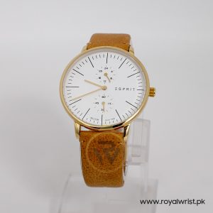 Esprit Men’s Quartz Camel Brown Leather Strap White Dial 42mm Watch ES90673100