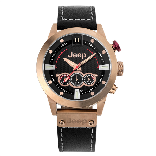 Jeep Men’s Quartz Black Leather Strap Black Dial 44mm Watch JP15403
