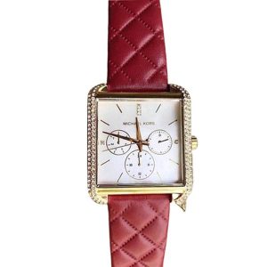 Michael Kors Women’s Quartz Red Leather Strap Mother of Pearl Dial 39mm Watch MK2770