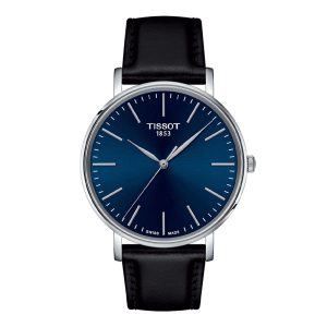 TISSOT Men’s Swiss Made Quartz Black Leather Strap Blue Dial 40mm Watch T143.410.16.041.00