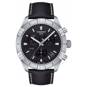 TISSOT Men’s Swiss Made Quartz Black Leather Strap Black Dial 44mm Watch T101.617.16.051.00