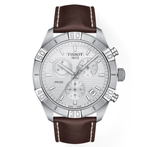 TISSOT Men’s Swiss Made Quartz Brown Leather Strap Silver Dial 44mm Watch T101.617.16.031.00