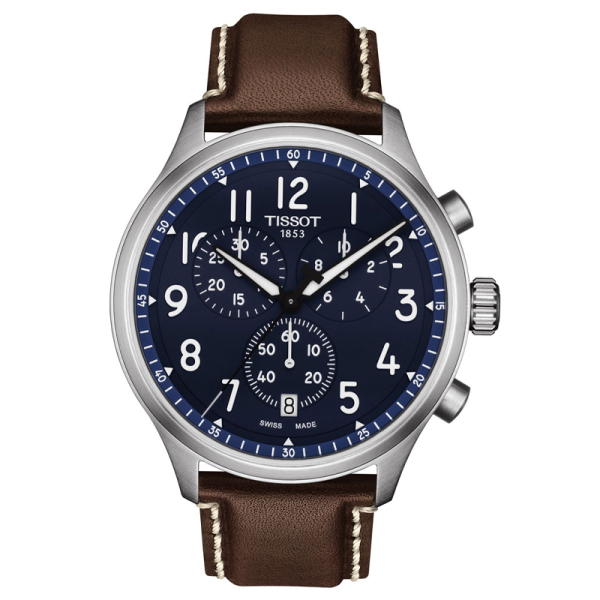 TISSOT Men’s Swiss Made Quartz Brown Leather Strap Blue Dial 45mm Watch T116.617.16.042.00