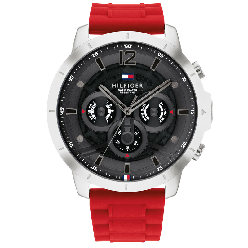 Tommy Hilfiger Men’s Quartz Red Silicone Strap Grey Dial 50mm Watch ...