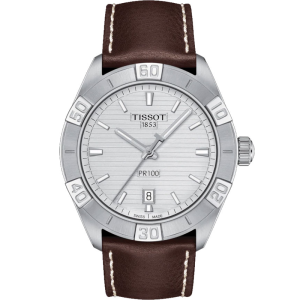 TISSOT Men’s Swiss Made Quartz Brown Leather Strap Silver Dial 42mm Watch T101.610.16.031.00