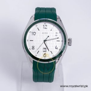 Hugo Boss Men’s Quartz Green Silicone Strap Silver Dial 46mm Watch 15134539