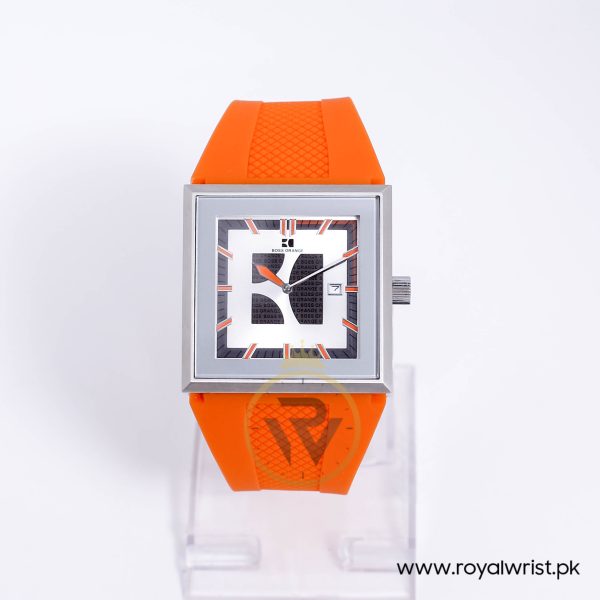 Hugo Boss Men’s Quartz Orange Silicone Strap Silver Dial 40mm Watch 1512702