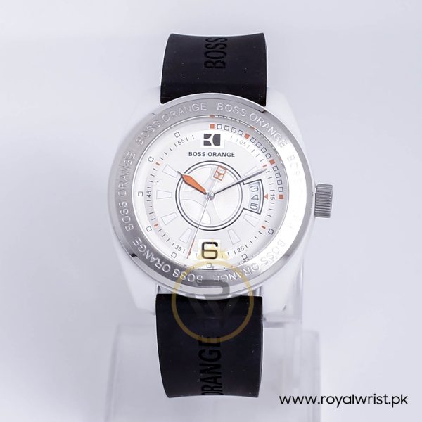 Hugo Boss Men’s Quartz Black Silicone Strap White Dial 43mm Watch 1512543/2