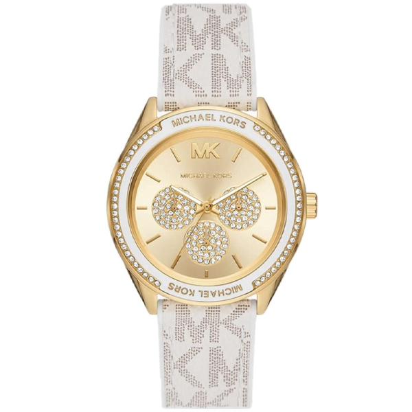 Michael Kors Women’s Quartz Beige Silicone & Leather Strap Gold Dial 40mm Watch MK7204
