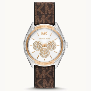 Michael Kors Women’s Quartz Brown Silicone & Leather Strap Silver Dial 40mm Watch MK7205