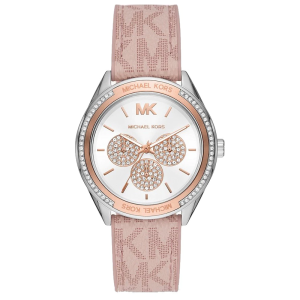 Michael Kors Women’s Quartz Pink Silicone & Leather Strap Silver Dial 40mm Watch MK7206