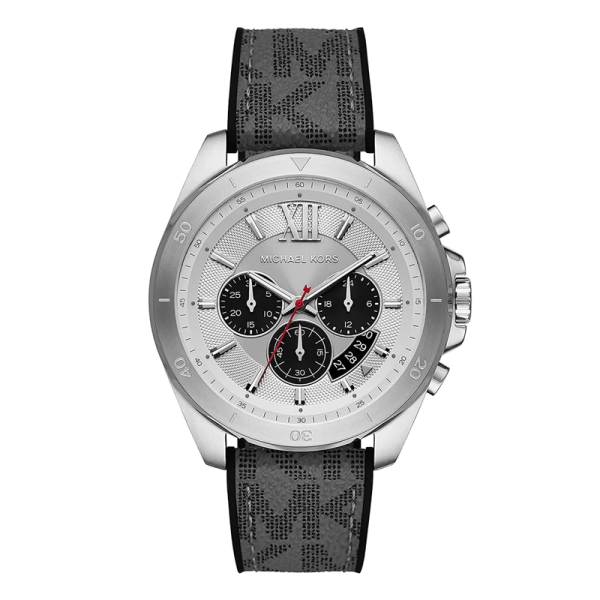 Michael Kors Men’s Quartz Grey Silicone & Leather Strap Silver Dial 45mm Watch MK8922