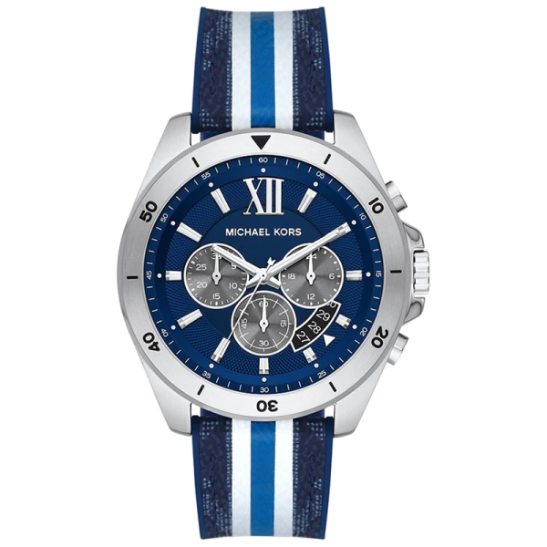 Michael Kors Men’s Quartz Multi Silicone & Leather Strap Blue Dial 45mm Watch MK8950