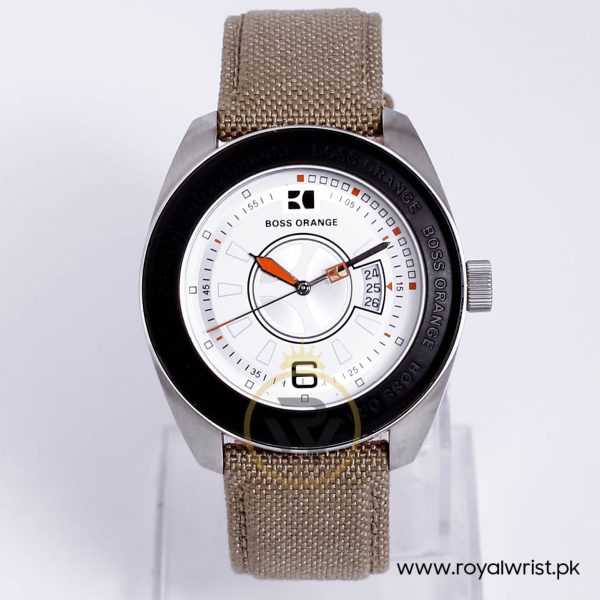 Hugo Boss Men’s Quartz Sand Nylon Strap White Dial 43mm Watch 1512547