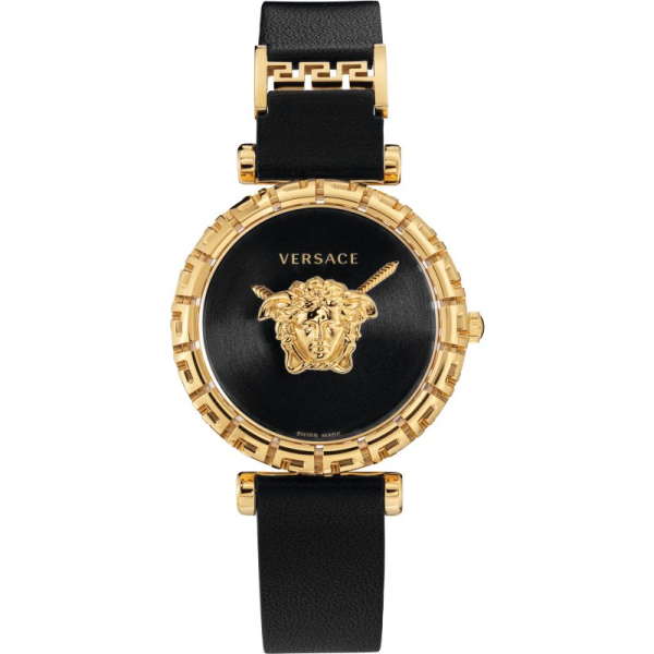 Versace Women’s Quartz Swiss Made Black Leather Strap Black Dial 37mm Watch VEDV00119