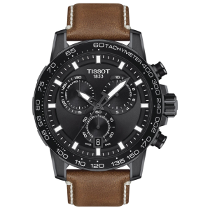 TISSOT Men’s Swiss Made Quartz Beige Leather Strap Black Dial 45mm Watch T125.617.36.051.01