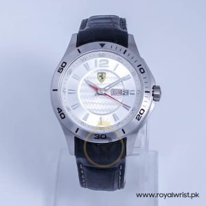 Ferrari Men’s Quartz Black Leather Strap Silver Dial 43mm Watch 0830092