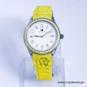 Tommy Hilfiger Women’s Quartz Yellow Silicone Strap White Dial 39mm Watch 1781062