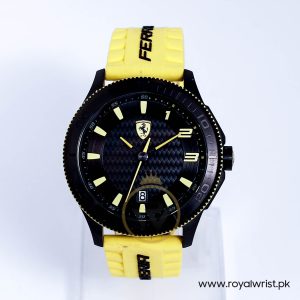 Ferrari Men’s Quartz Yellow Silicone Strap Black Dial 48mm Watch 0830135