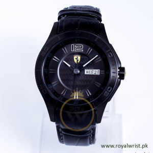 Ferrari Men’s Quartz Black Leather Strap Black Dial 43mm Watch 0830093