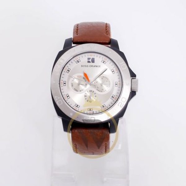 Hugo Boss Men’s Quartz Brown Leather Strap Silver Dial 45mm Watch 1512670