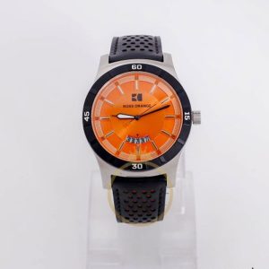 Hugo Boss Men’s Quartz Black Leather Strap Orange Dial 44mm Watch 1512531