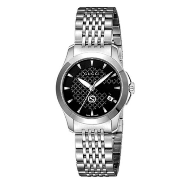 Gucci Women’s Swiss Made Quartz Silver Stainless Steel Black Dial 27mm Watch YA1265006