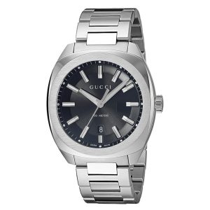 Gucci Men’s Swiss Made Quartz Silver Stainless Steel Black Dial 37mm Watch YA142401